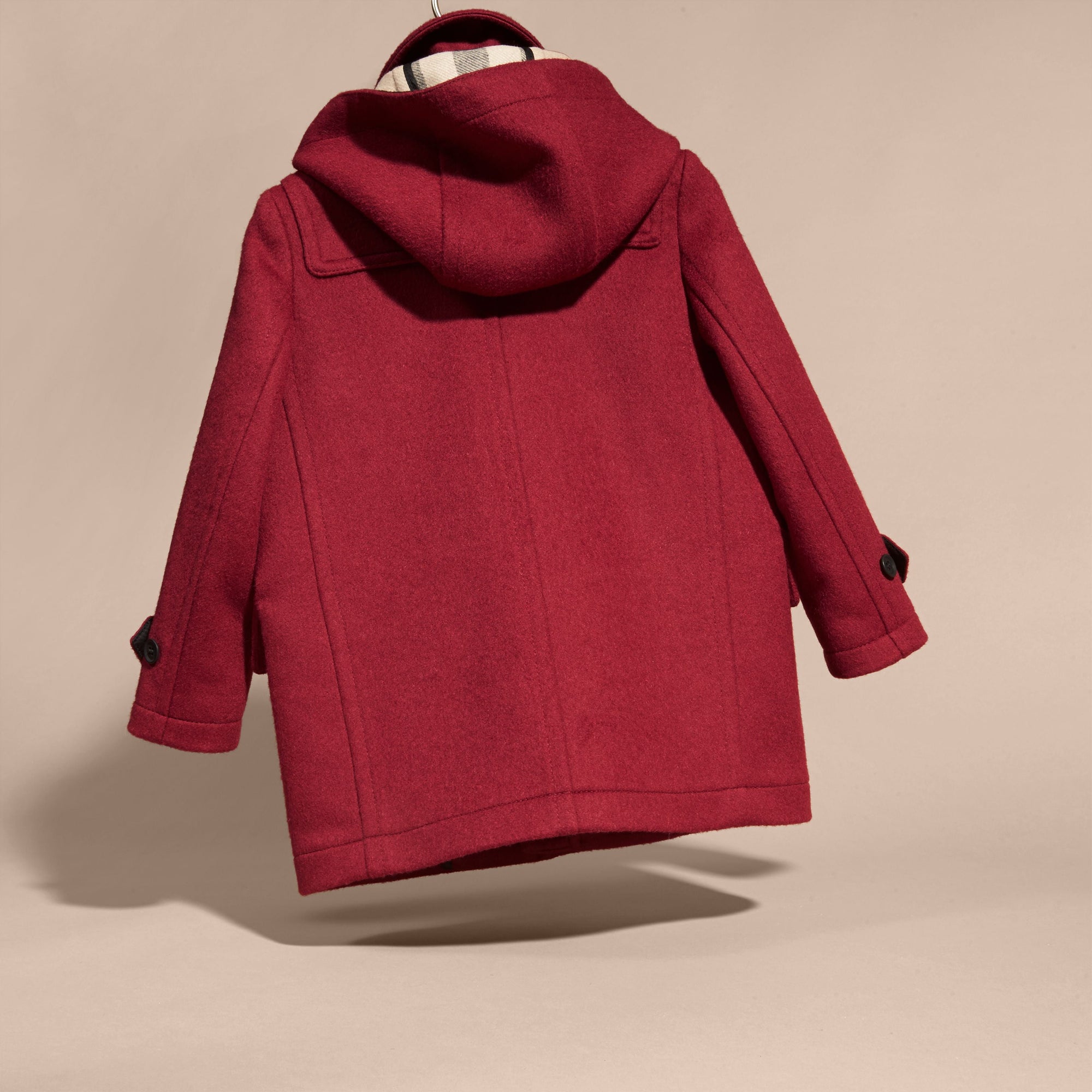 Duffle-coat en laine à capuche doublée du motif check - Claret Pink