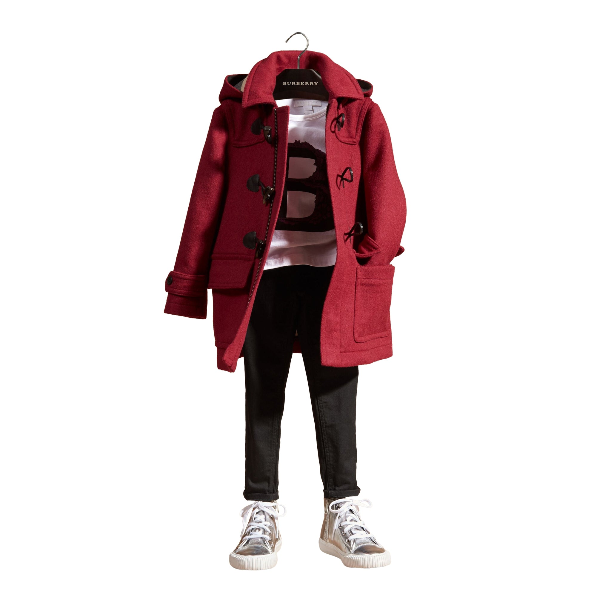 Duffle-coat en laine à capuche doublée du motif check - Claret Pink