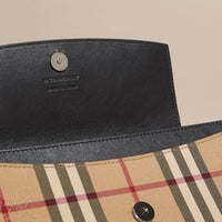 Portefeuille en tissu Horseferry check et cuir avec chaîne - Black