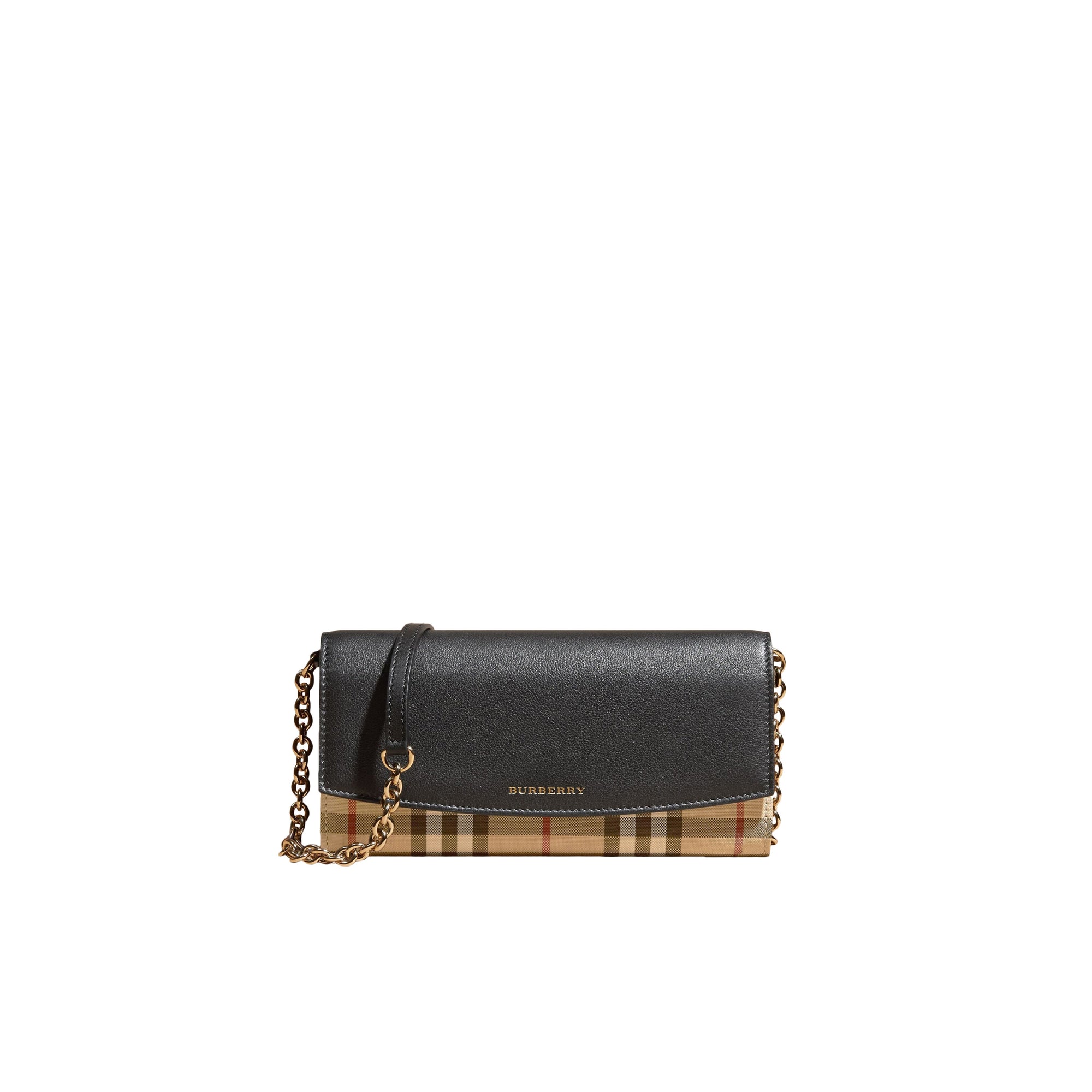 Portefeuille en tissu Horseferry check et cuir avec chaîne - Black
