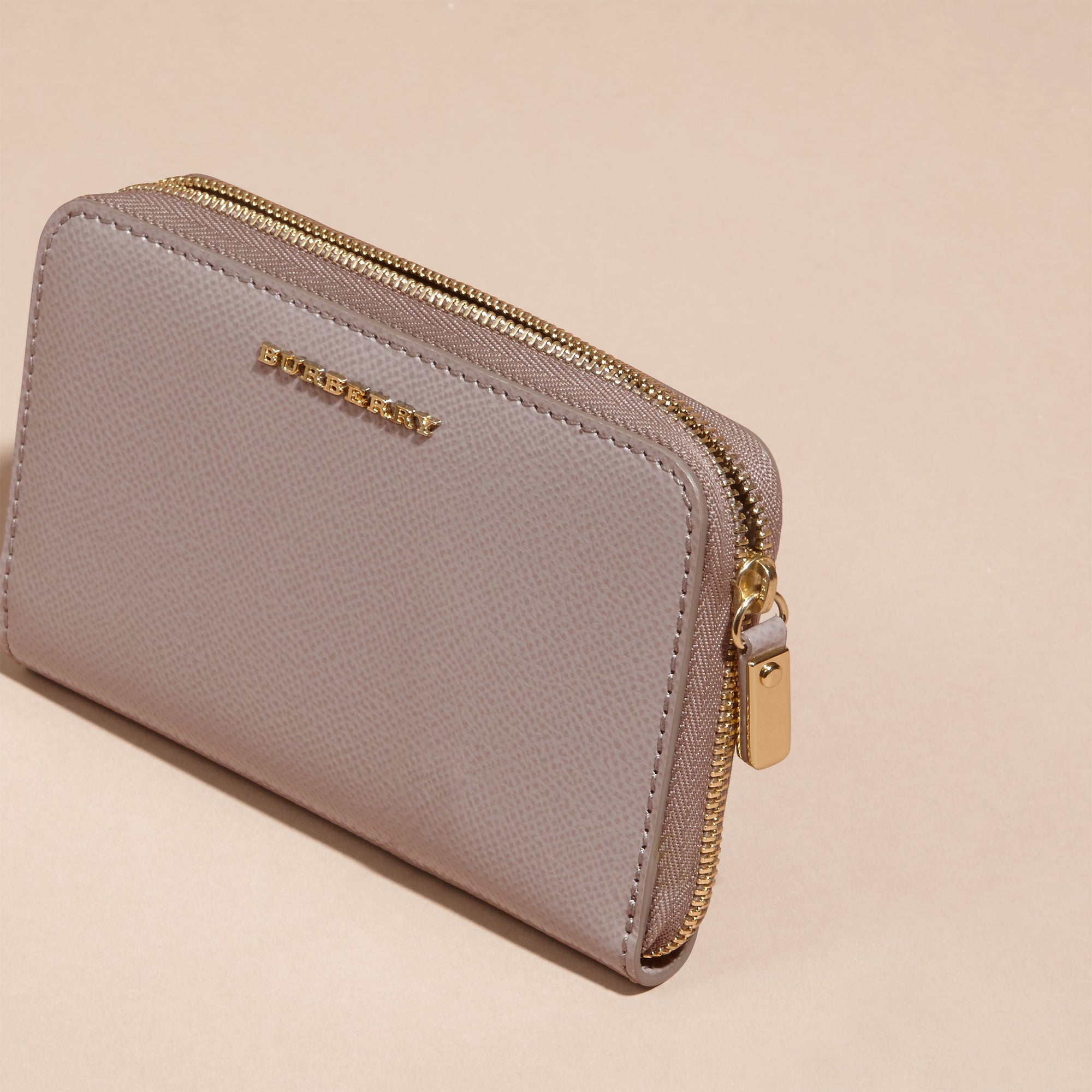 Portefeuille zippé en cuir London verni - Pale Grey