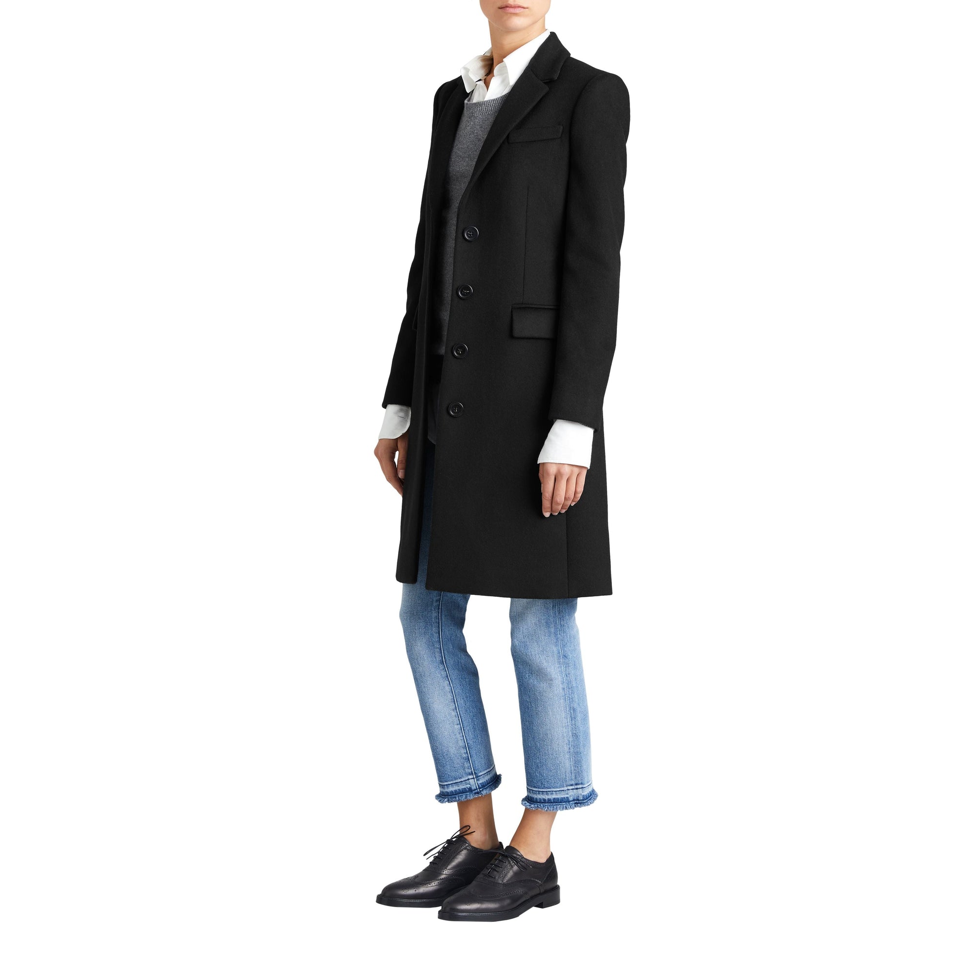 Manteau ajusté en laine et cachemire - Black