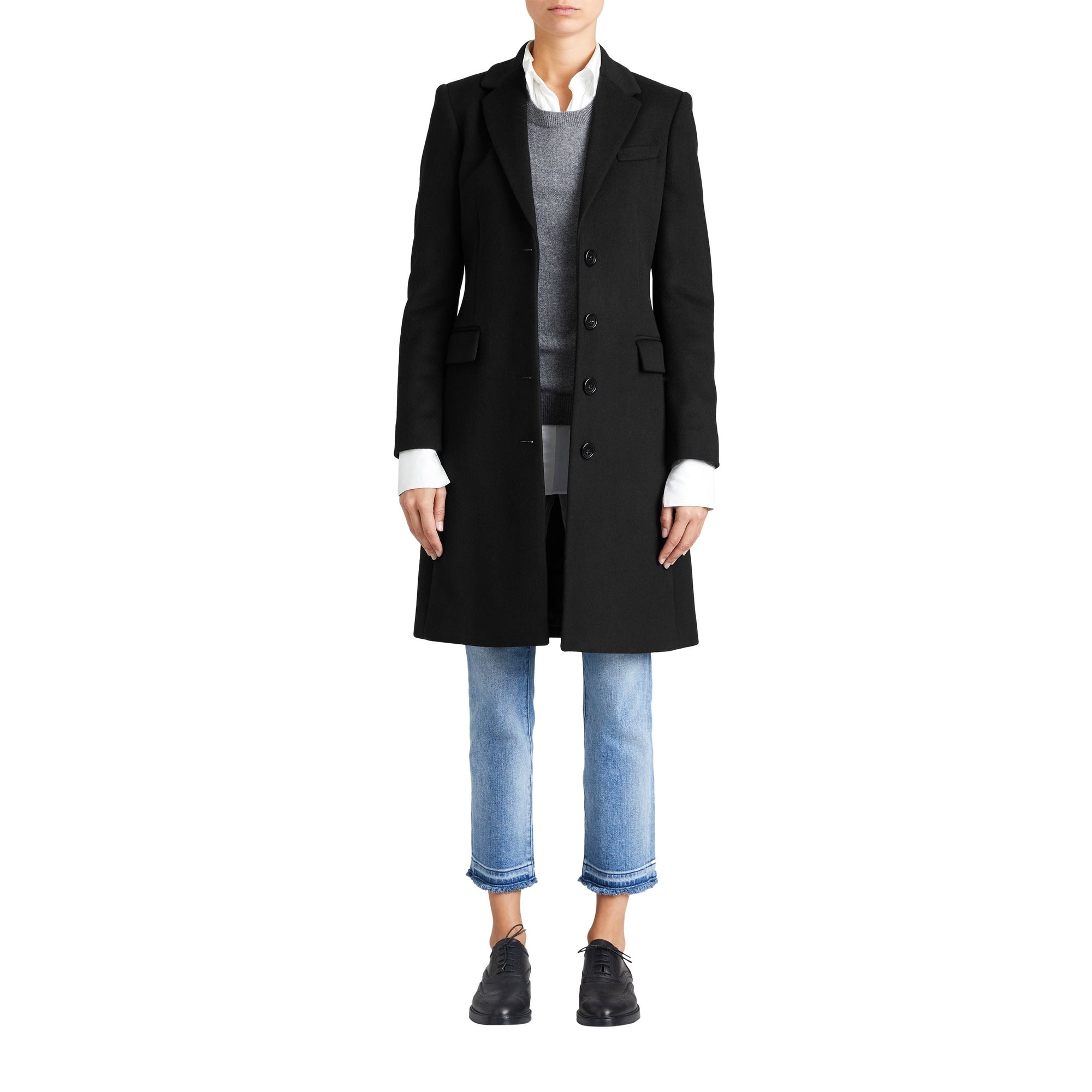 Manteau ajusté en laine et cachemire - Black