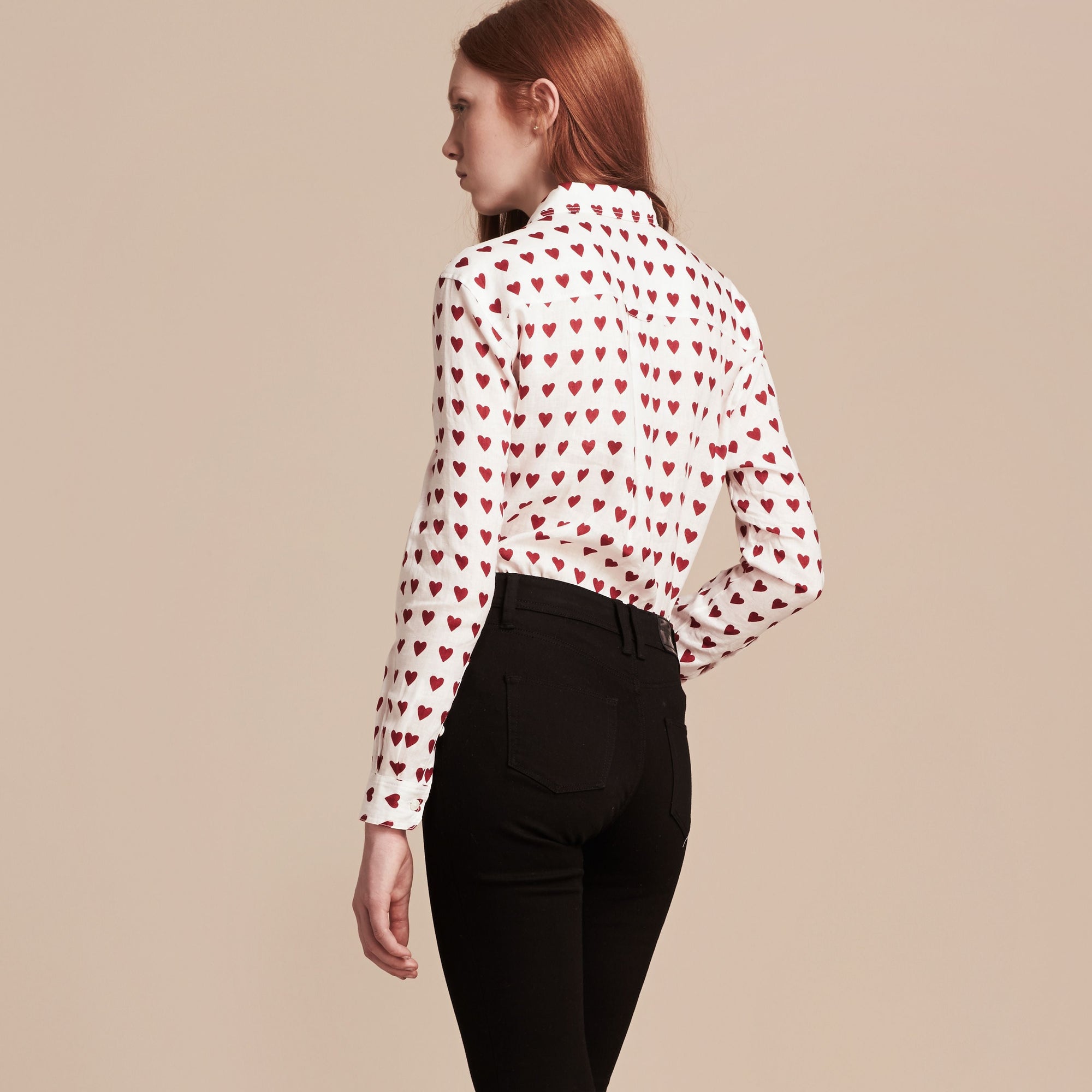 Chemise en lin avec imprimé à cœurs - Parade Red