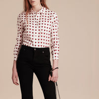 Chemise en lin avec imprimé à cœurs - Parade Red
