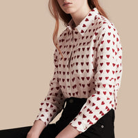 Chemise en lin avec imprimé à cœurs - Parade Red