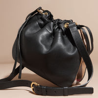Sac à bandoulière en cuir grené et coton House check - Black