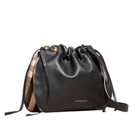 Sac à bandoulière en cuir grené et coton House check - Black