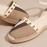 Sandales espadrilles en cuir clouté et coton House check - Cream