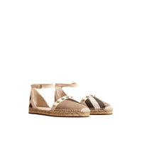 Sandales espadrilles en cuir clouté et coton House check - Cream