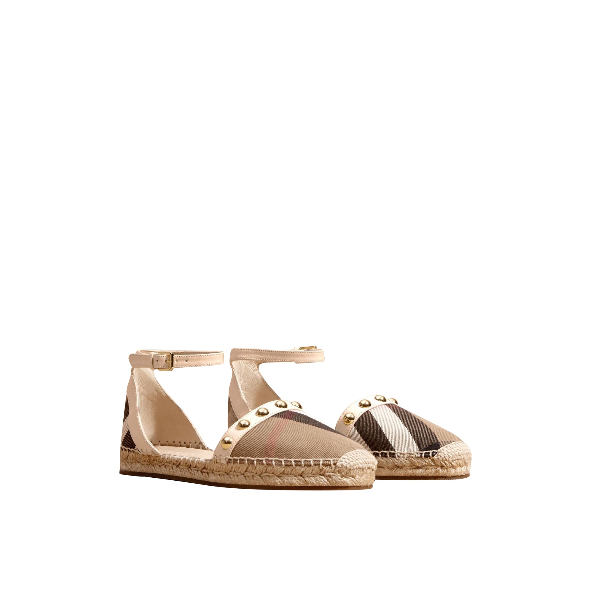Sandales espadrilles en cuir clouté et coton House check - Cream