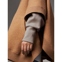 Poncho à capuche en laine et cachemire mélangés - Camel