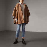 Poncho à capuche en laine et cachemire mélangés - Camel
