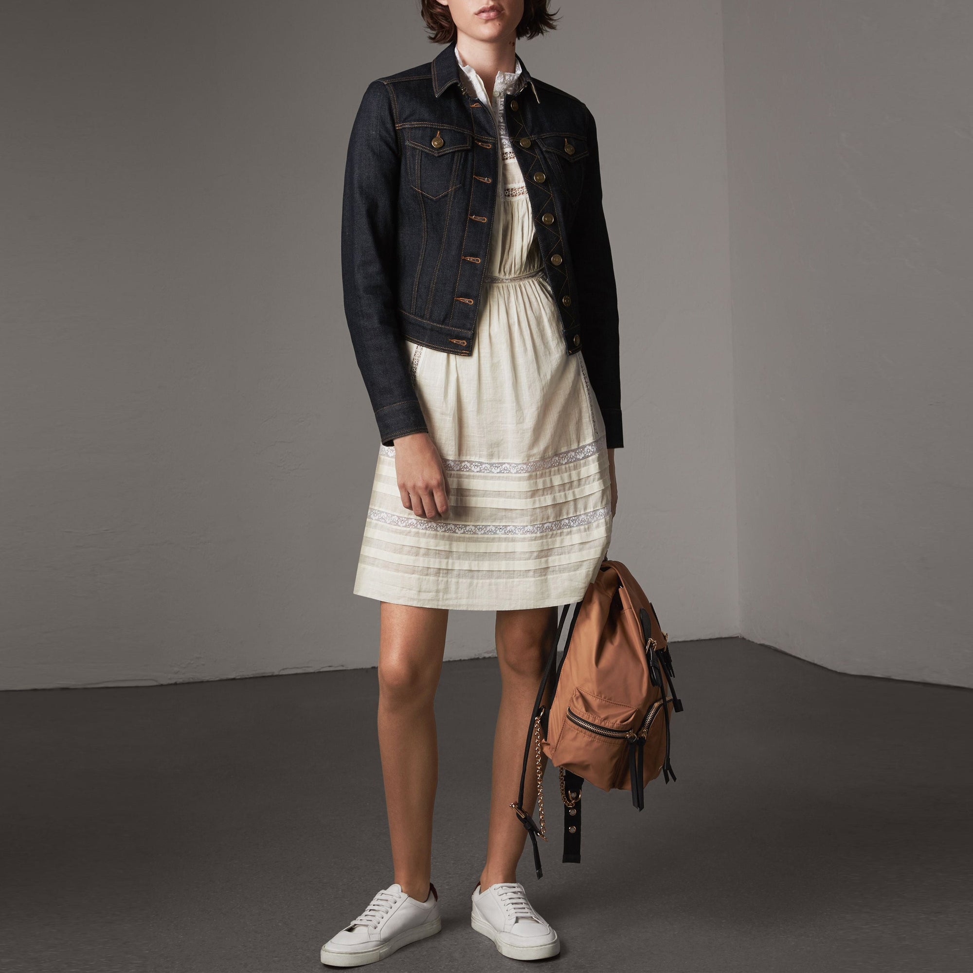 Sac The Rucksack moyen en nylon technique et cuir - Light Flax