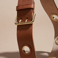 Ceinture en cuir grené avec œillets - Bright Toffee