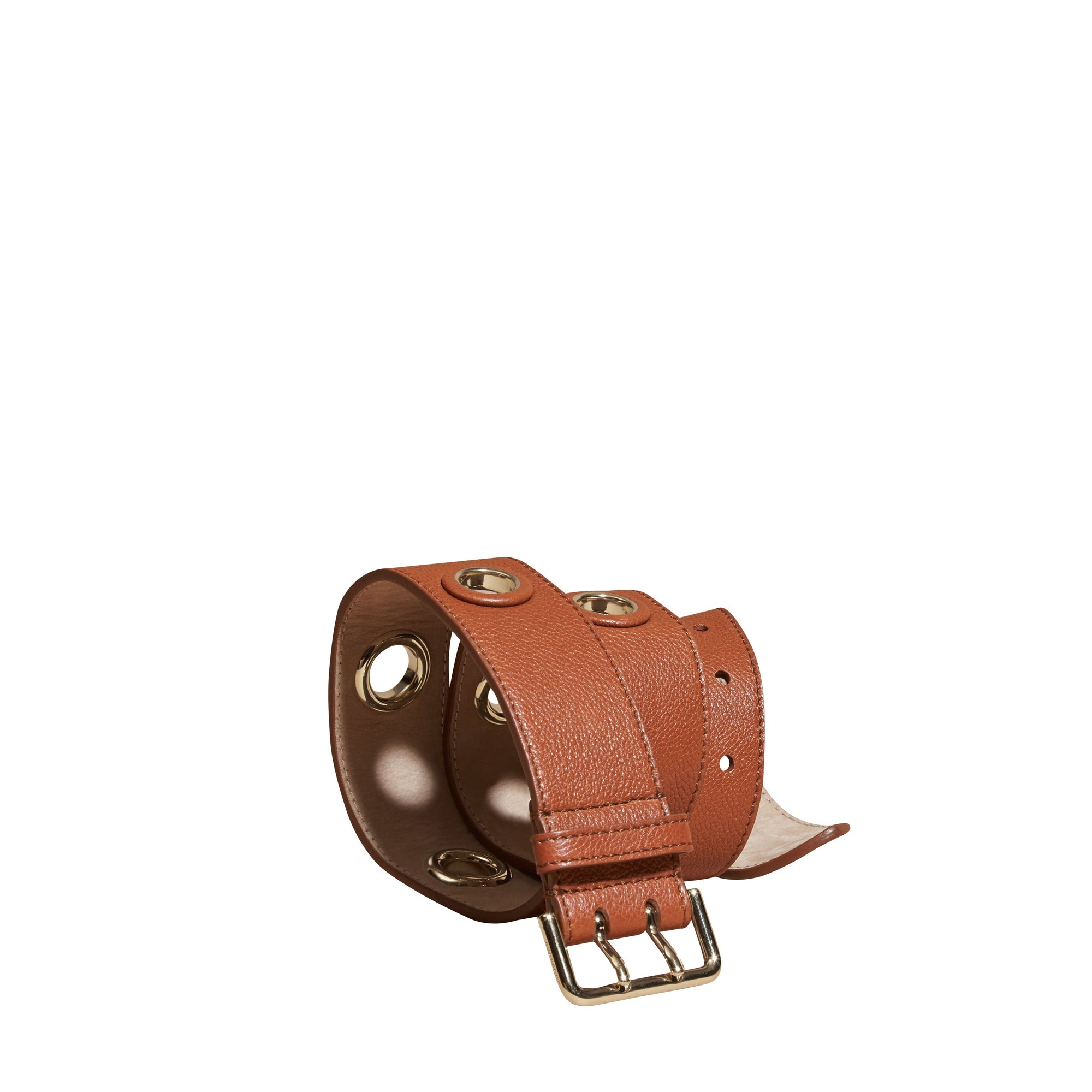 Ceinture en cuir grené avec œillets - Bright Toffee