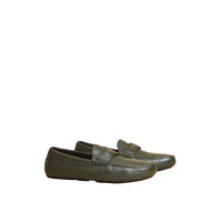 Mocassins en cuir grené à motif check estampé - Dark Bottle Green