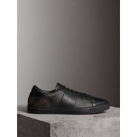 Sneakers en cuir et tissu London check - Smoked Chocolate