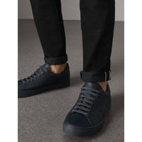 Sneakers en cuir et tissu London check - Navy