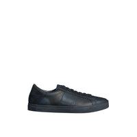 Sneakers en cuir et tissu London check - Navy