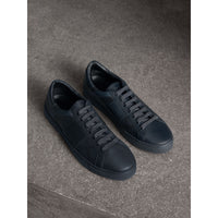 Sneakers en cuir et tissu London check - Navy