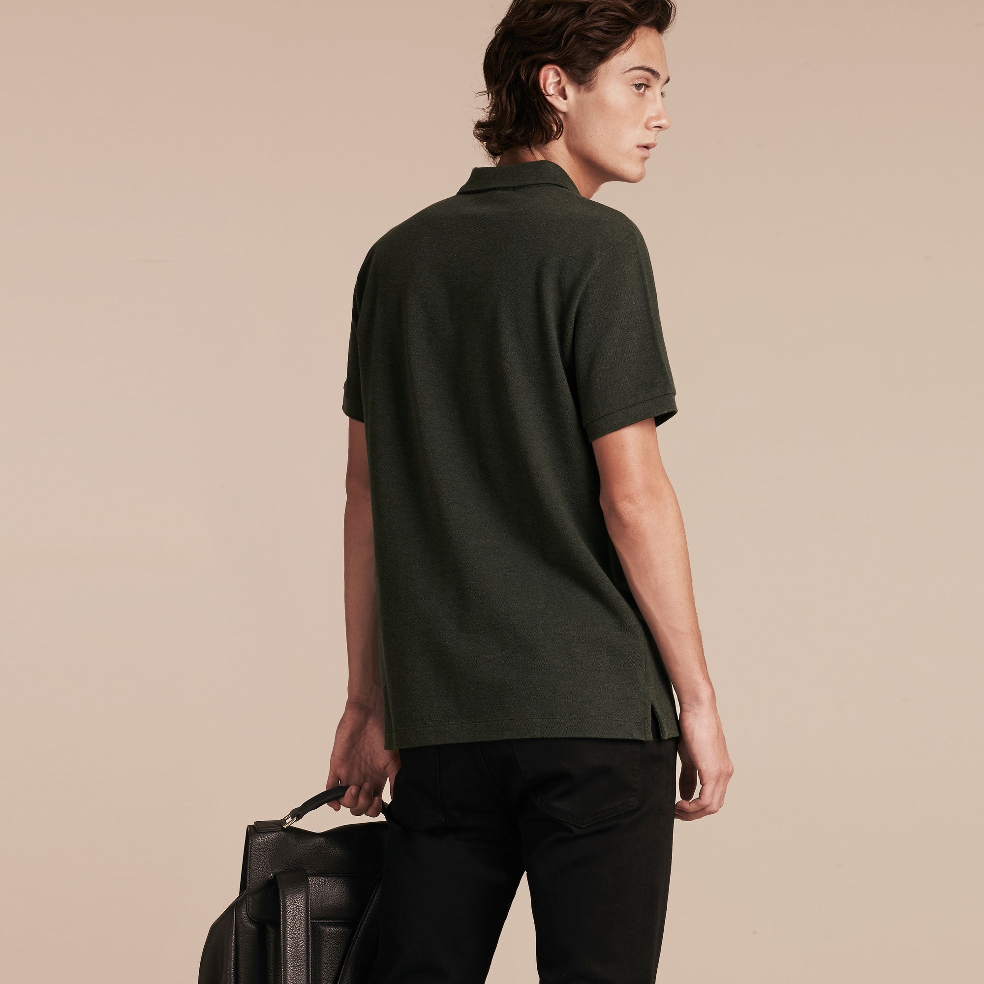 Polo en piqué de coton avec patte à motif check - Racing Green Melange