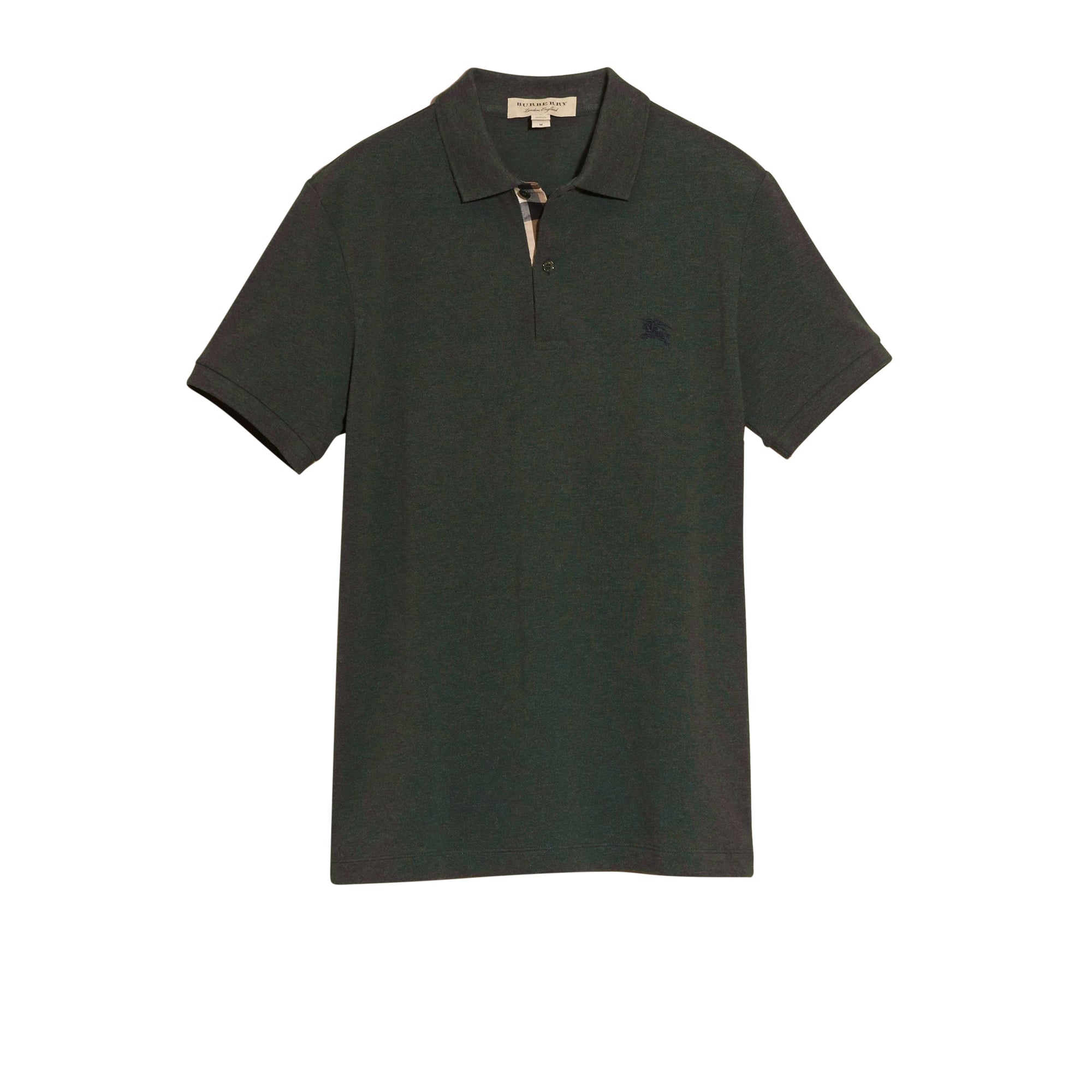 Polo en piqué de coton avec patte à motif check - Racing Green Melange