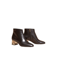 Bottines en cuir avec motif check au talon - Black
