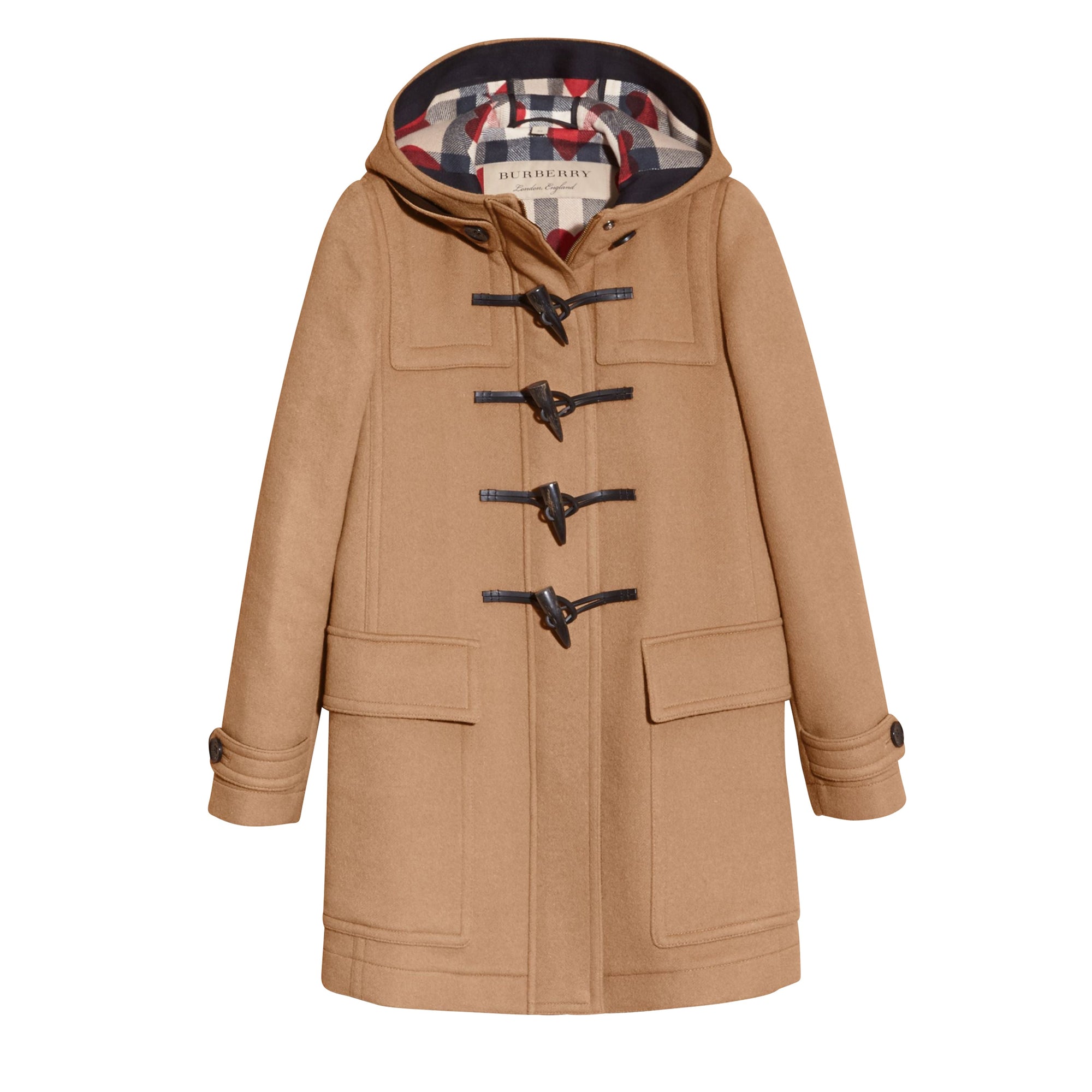 Duffle-coat en laine avec doublure à motif check et à cœurs - New Camel