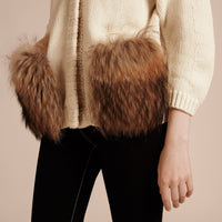 Cardigan col châle en laine & cachemire poches en fourrure - Natural White