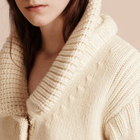 Cardigan col châle en laine & cachemire poches en fourrure - Natural White