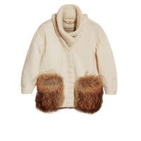 Cardigan col châle en laine & cachemire poches en fourrure - Natural White