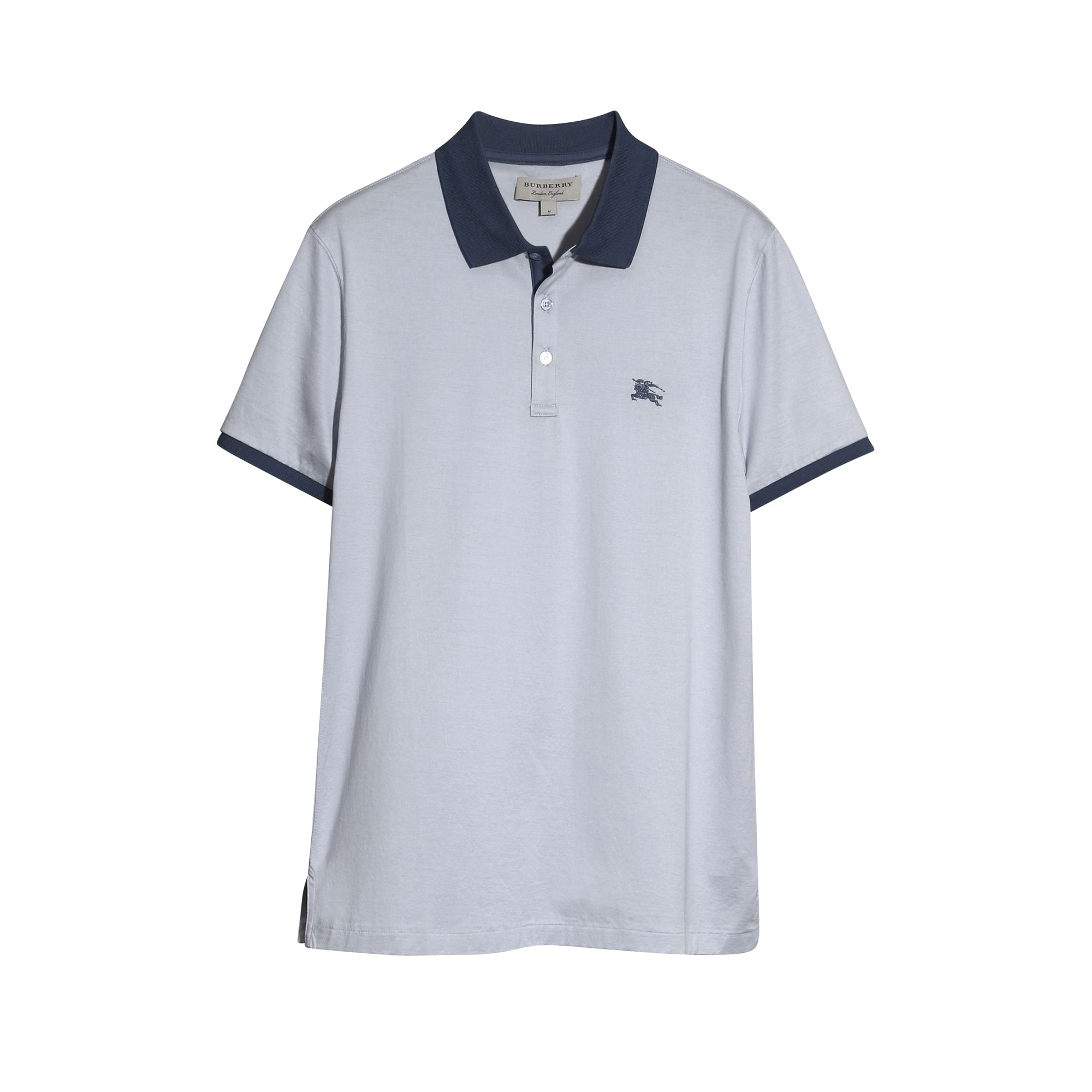 Polo ajusté en coton avec bordures ton sur ton - Light Blue