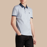 Polo ajusté en coton avec bordures ton sur ton - Light Blue