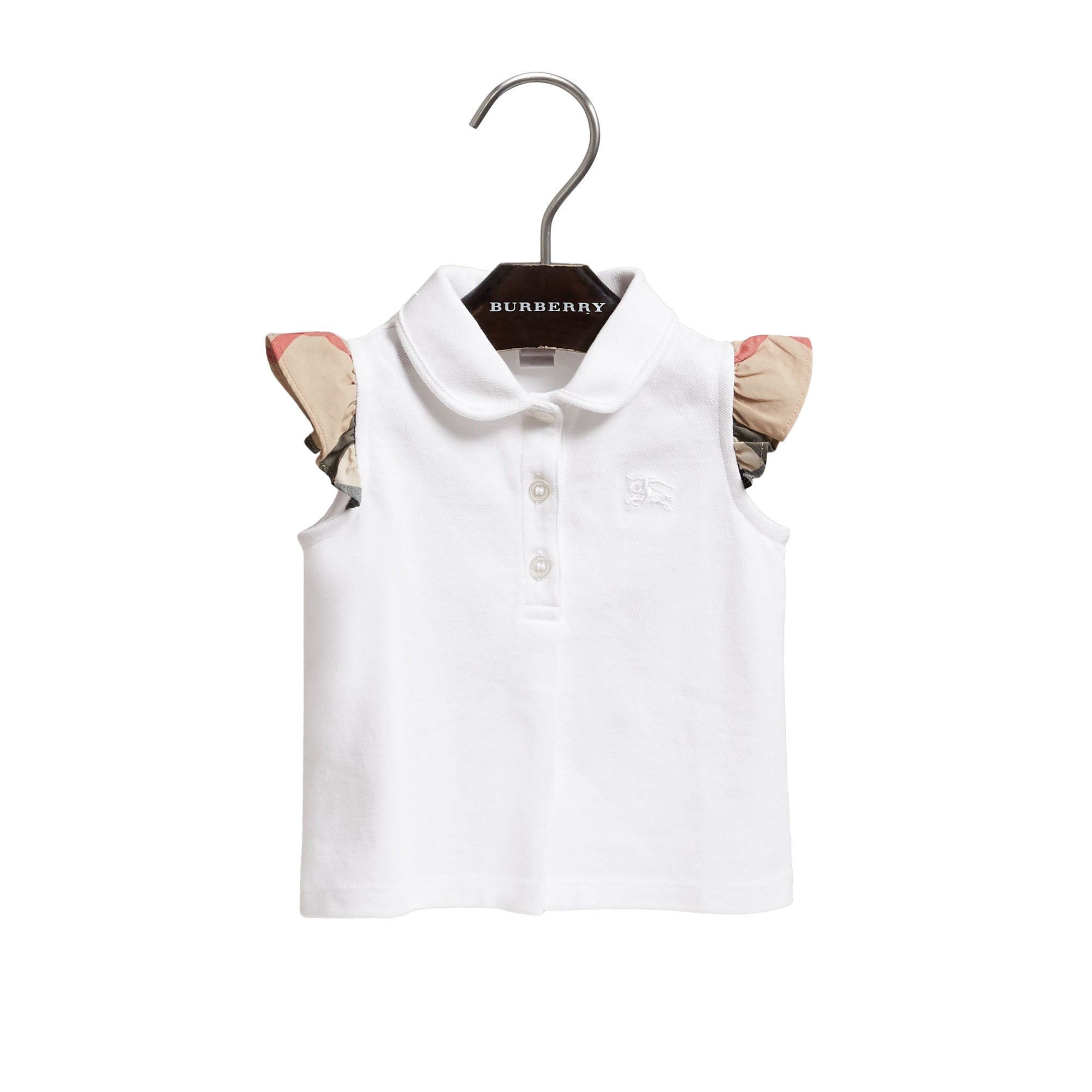 Polo en piqué de coton à manches papillon - White