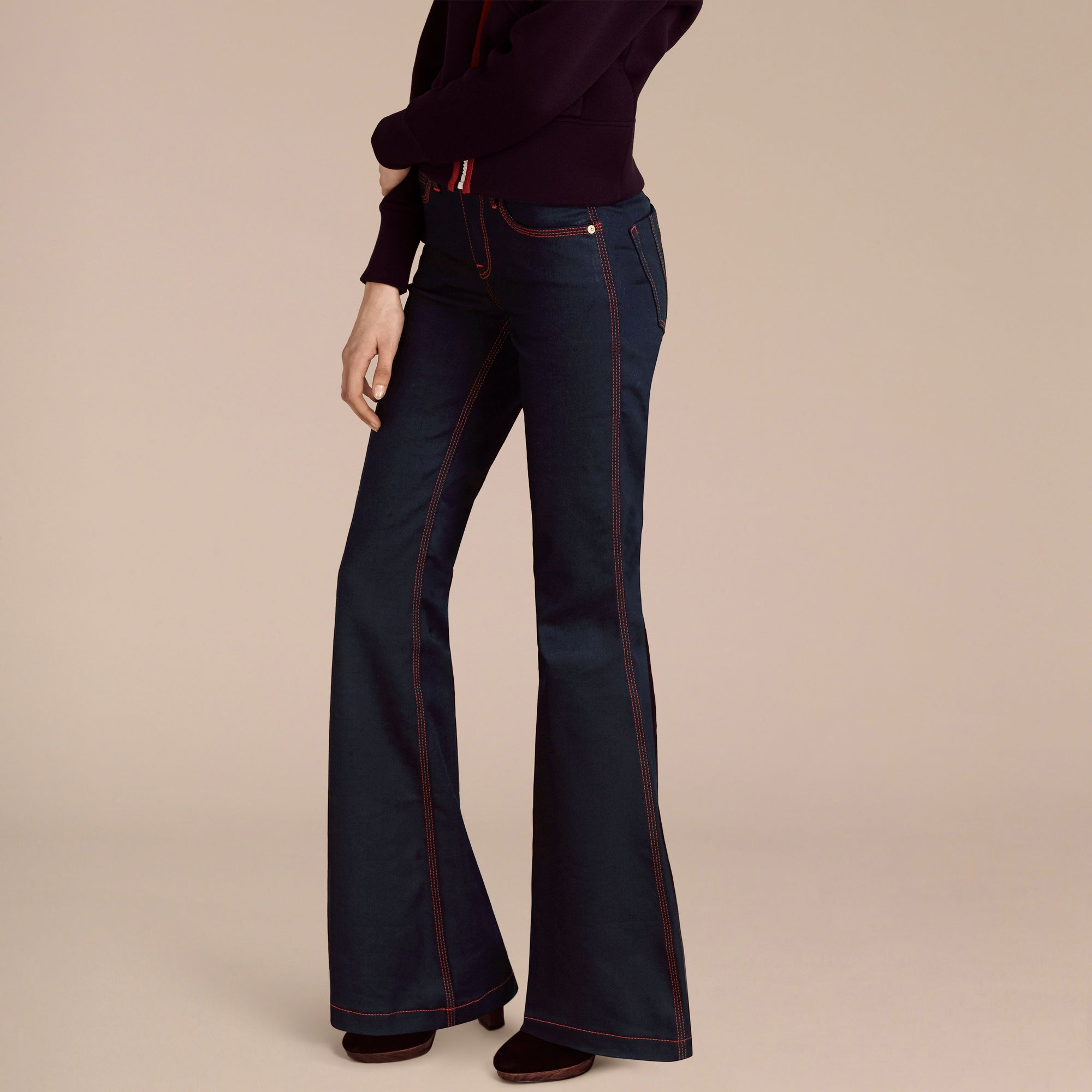 Jean évasé en denim extensible - Indigo