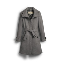 Manteau en laine technique et cachemire avec col entonnoir - Steel Grey Melange
