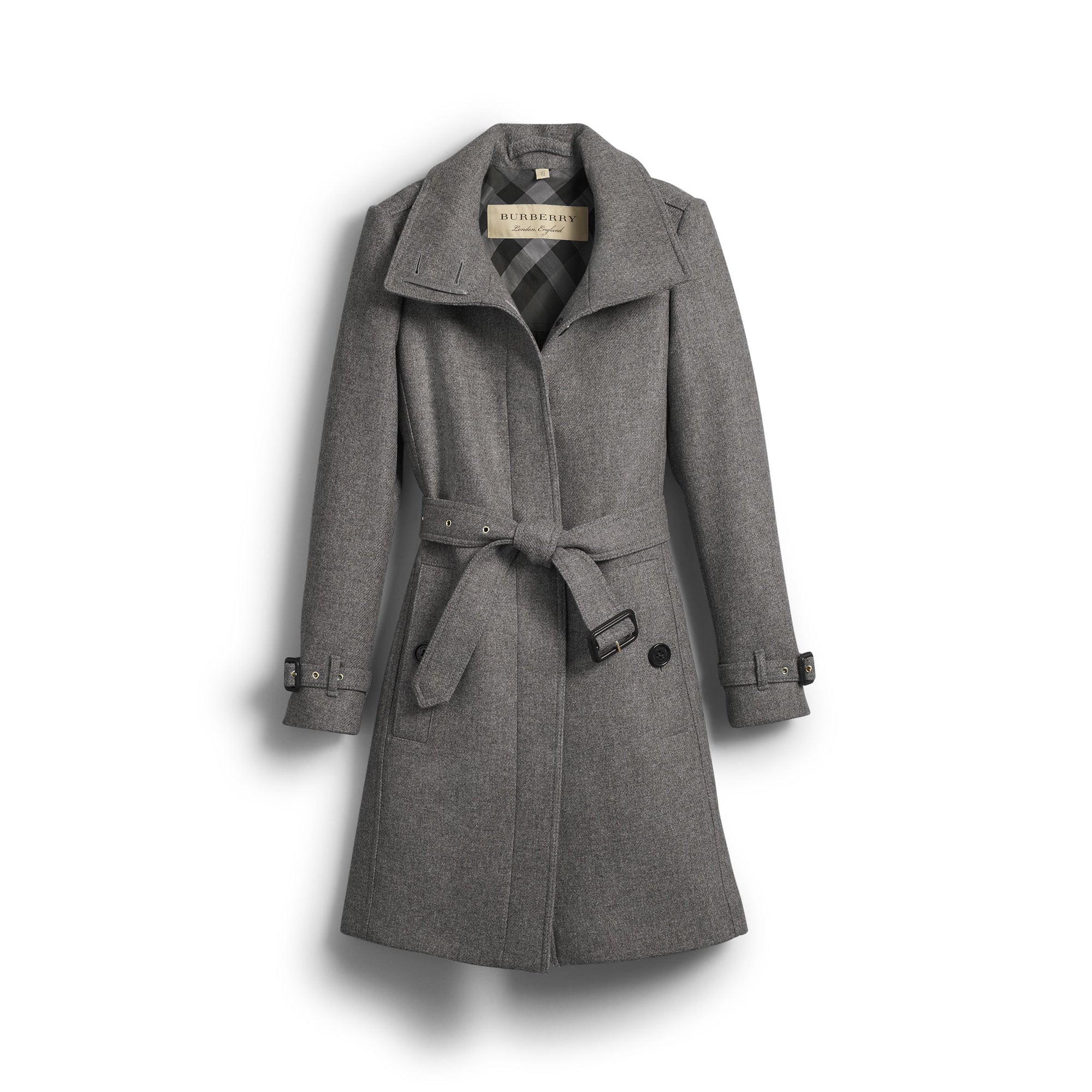 Manteau en laine technique et cachemire avec col entonnoir - Steel Grey Melange