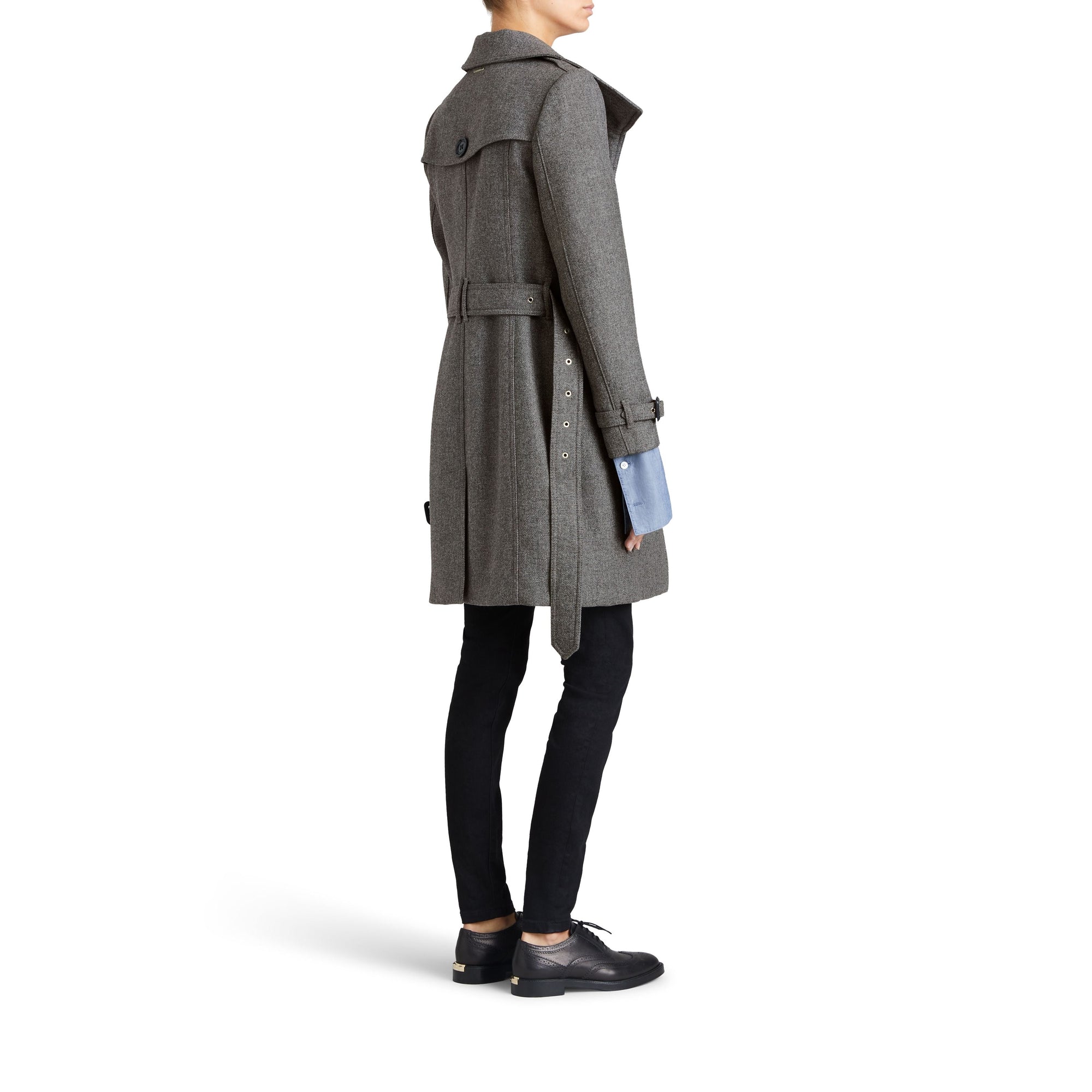 Manteau en laine technique et cachemire avec col entonnoir - Steel Grey Melange