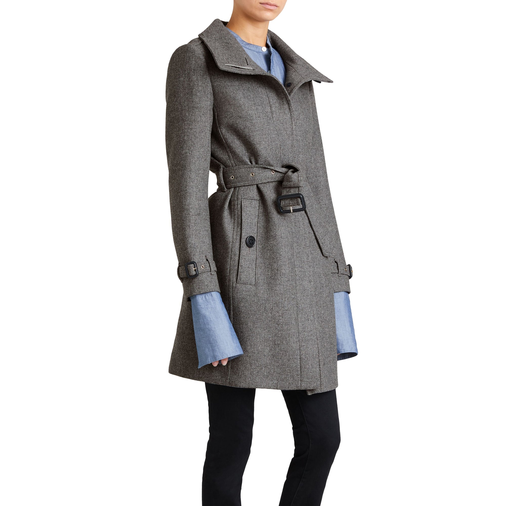 Manteau en laine technique et cachemire avec col entonnoir - Steel Grey Melange