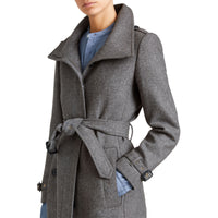 Manteau en laine technique et cachemire avec col entonnoir - Steel Grey Melange