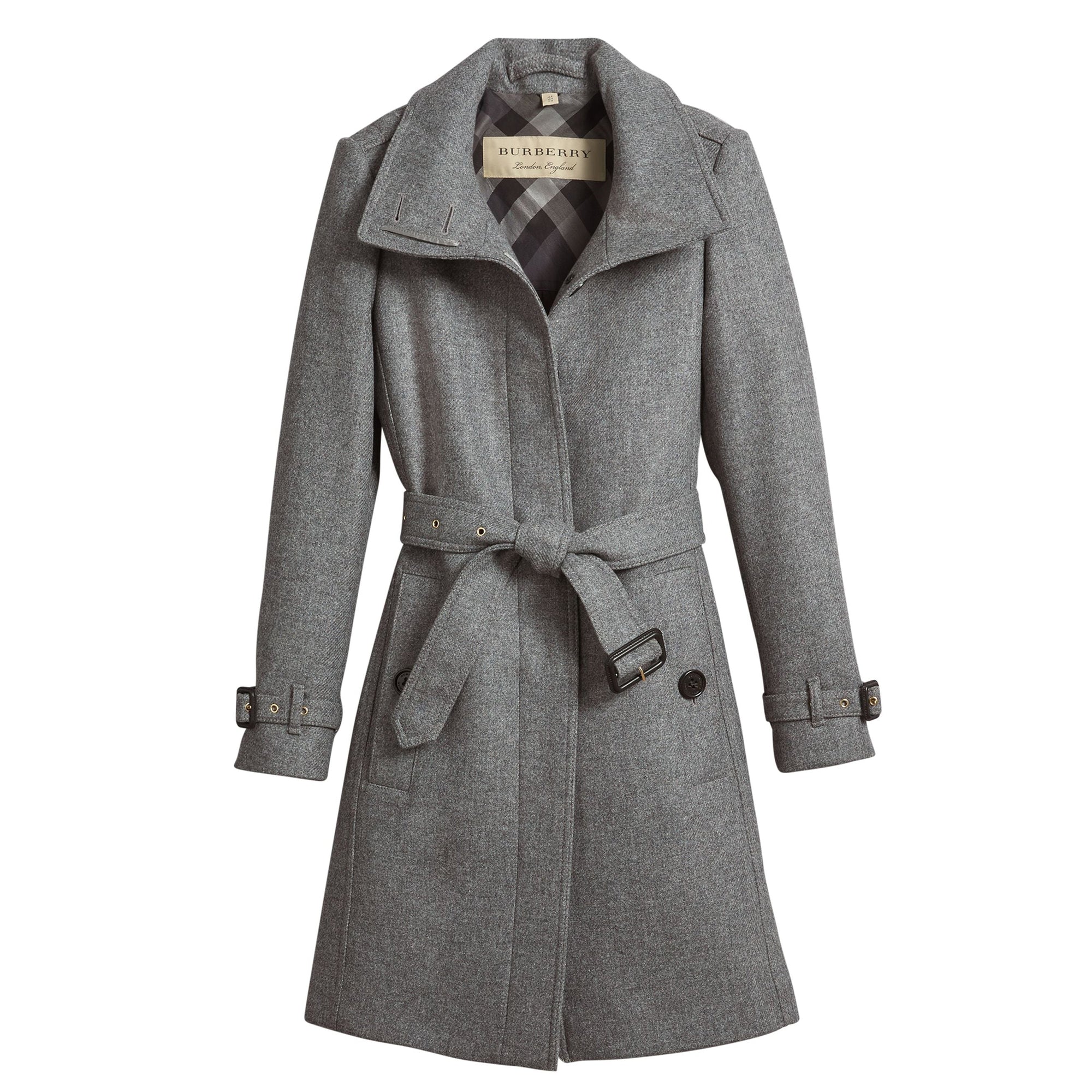 Manteau en laine technique et cachemire avec col entonnoir - Steel Grey Melange