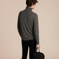 Pull en laine mérinos à col zippé - Mid Grey Melange