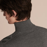 Pull en laine mérinos à col zippé - Mid Grey Melange