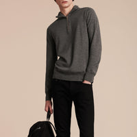 Pull en laine mérinos à col zippé - Mid Grey Melange