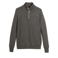 Pull en laine mérinos à col zippé - Mid Grey Melange