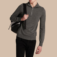Pull en laine mérinos à col zippé - Mid Grey Melange
