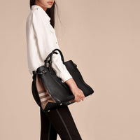 Grand sac The Banner en cuir et coton House check - Black