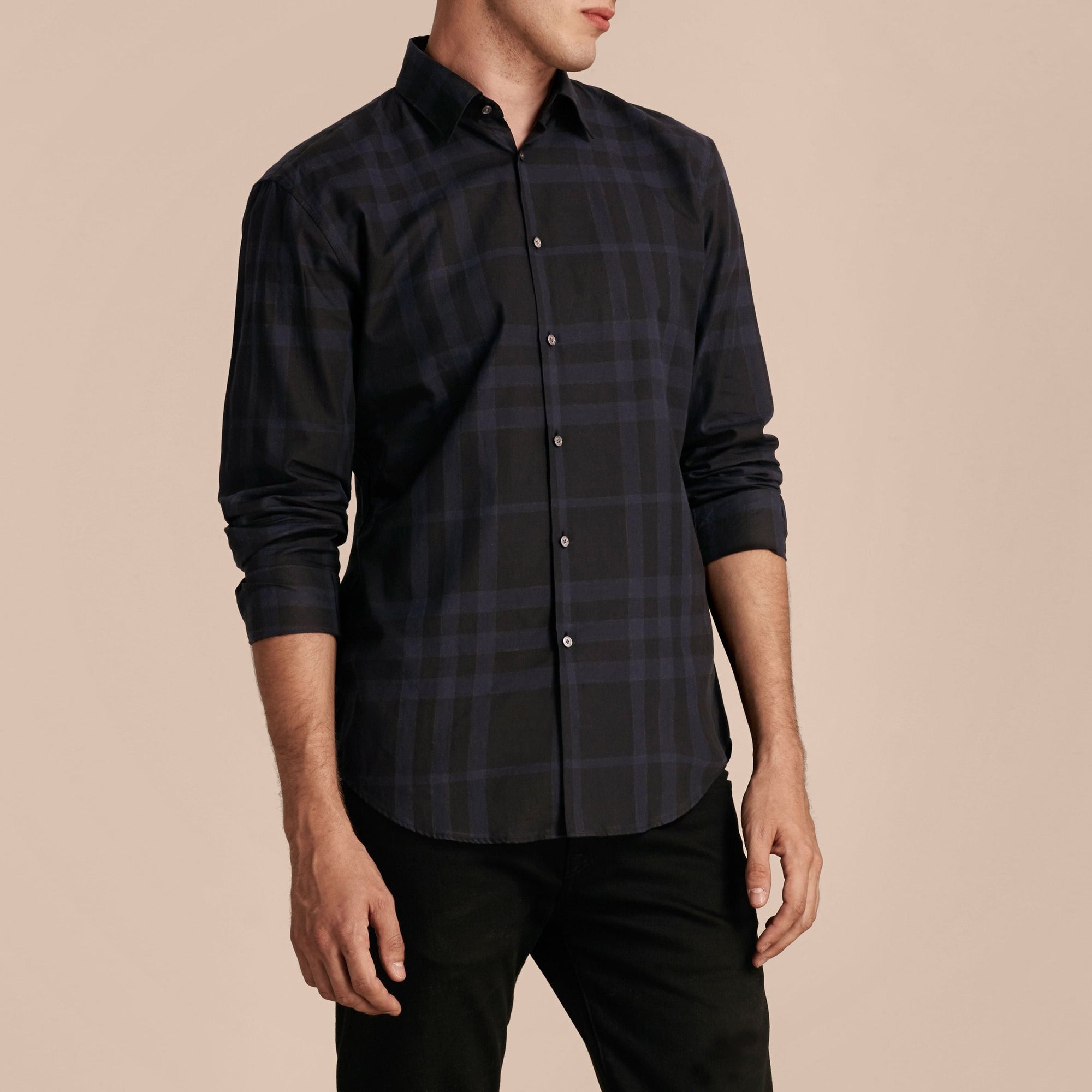 Chemise en coton à motif check - Bright Navy