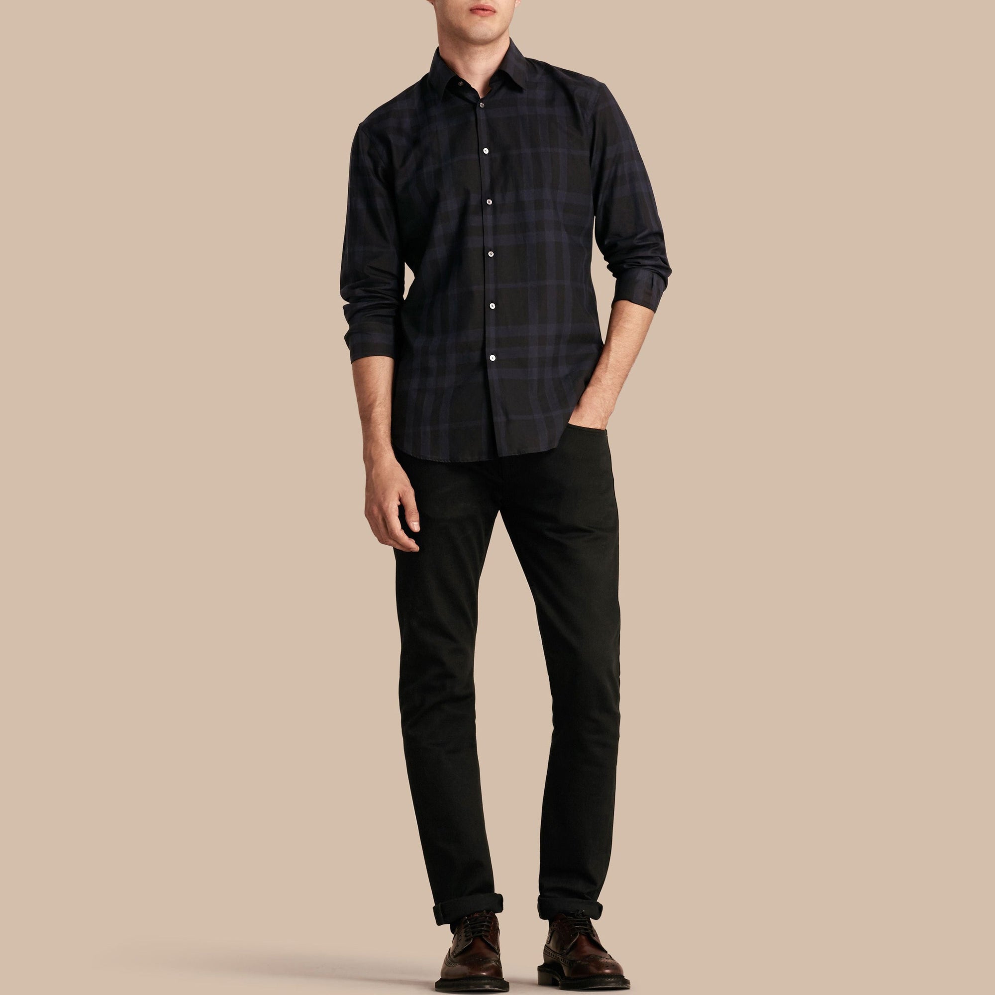 Chemise en coton à motif check - Bright Navy